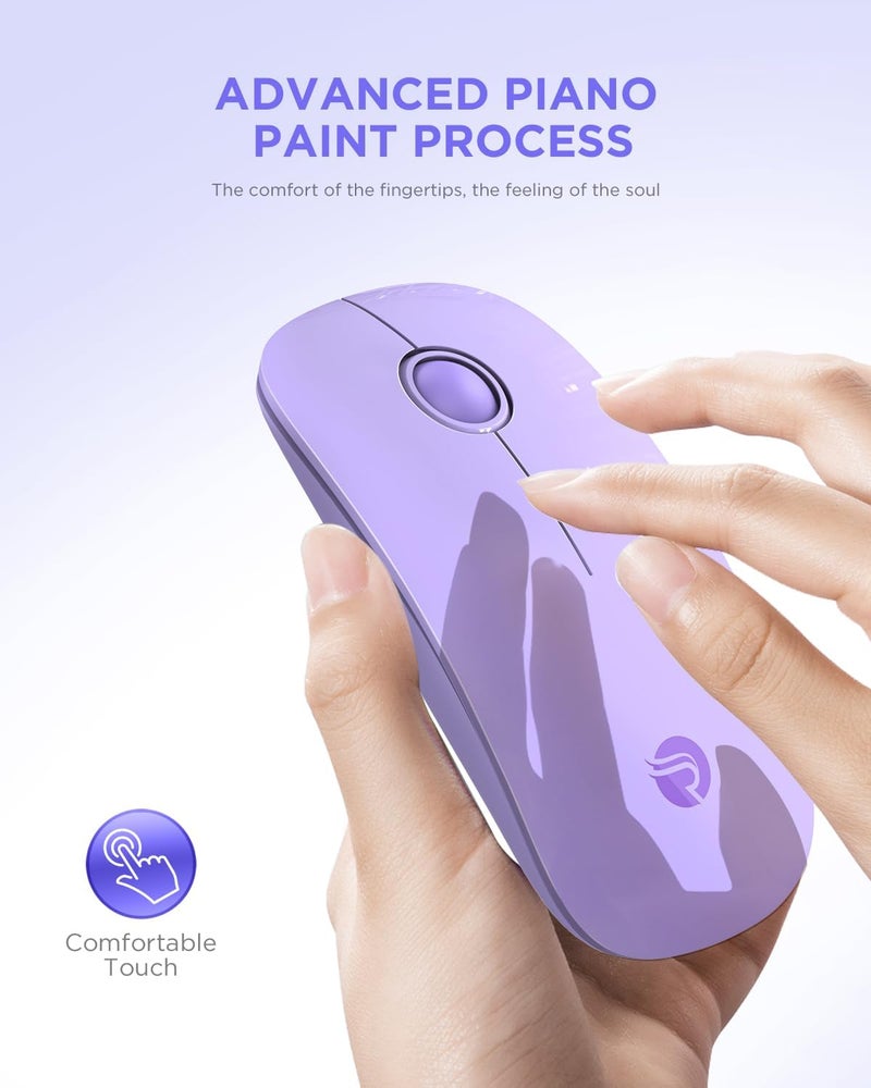 RAPIQUE Wireless Bluetooth Mouse, Purple, 1600 DPI, Long Battery Life, Dual Connectivity, Quiet Click, High-Precision Optical Tracking, Versatile Compatibility - Image 2